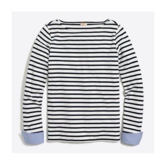 J. Crew Cuffed Boatneck Striped Top - Picture 1 of 9